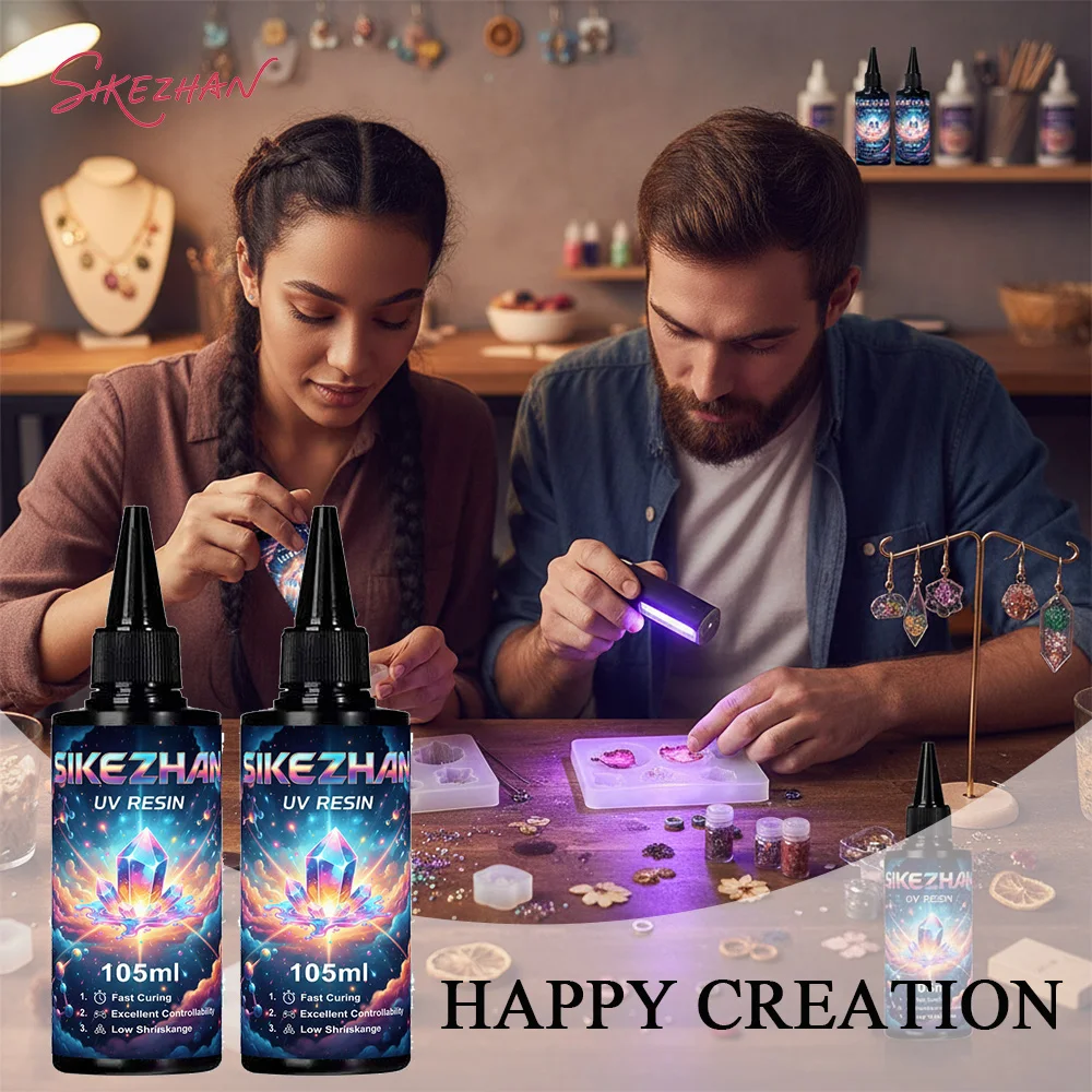 Resina UV 105g Tipo Duro - Colla UV Cristallina a Rapida Asciugatura per Creazione di Gioielli Fai-da-Te, Decorazioni Artigianali, Colate e Stampi.