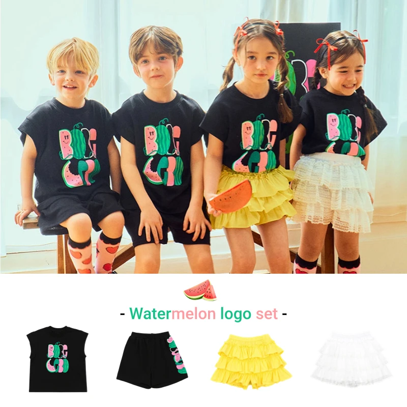 

Korean Children's Clothes T Shirts Shorts For 2024 New Summer Baby Boys Girls Black Tee Top Children's Clothings 2 To 8 Years