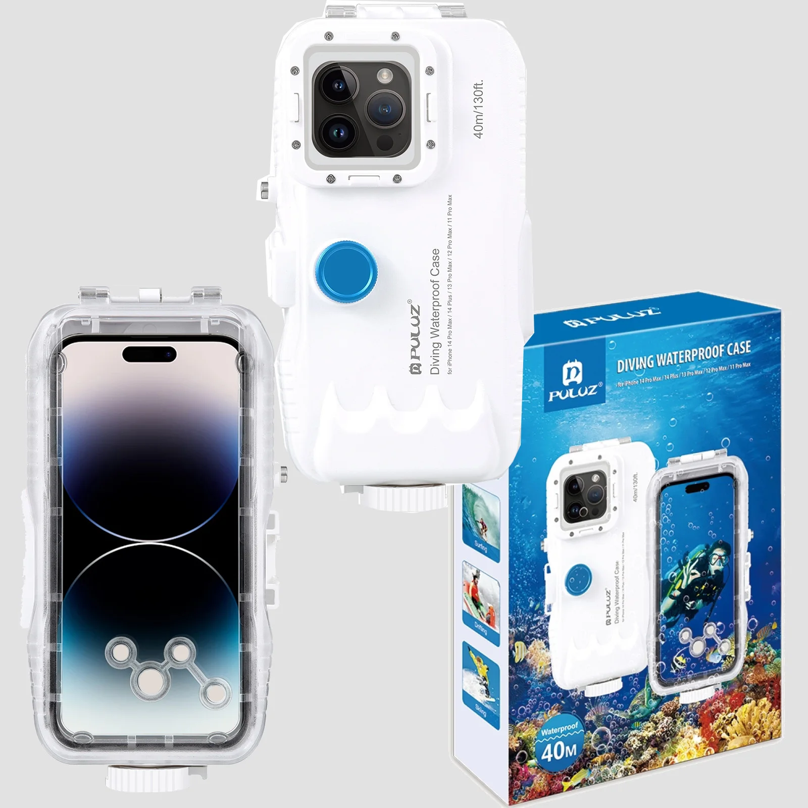 

40M Diving Surfering Waterproof Protective Case Cage Housing for iPhone16/15/15 Pro/14/14 Pro/13/13 Pro/12/12 Pro MAX PLUS