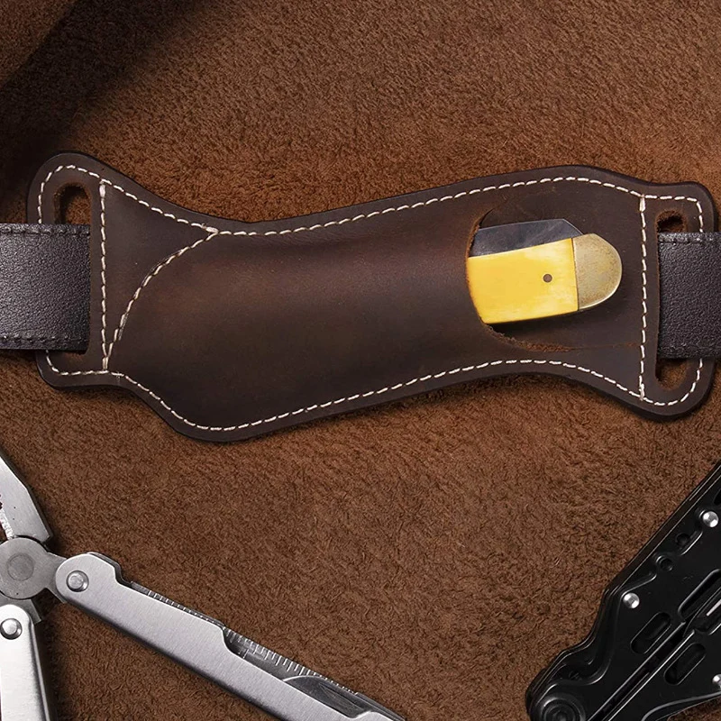 Leather Knife Sheaths For Belt Knife Holster Pocket Knife Sheath EDC Leather Sheath For Folding Knife Carrier