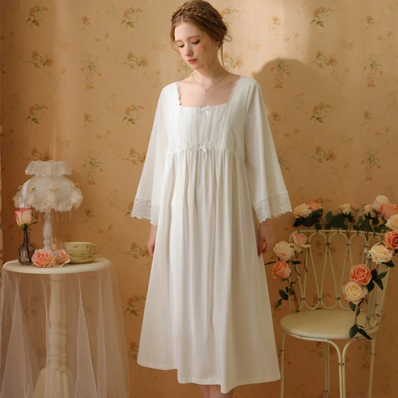 Princess nightgown female spring and autumn long-sleeved lace sweet ladies cotton court princess French long skirt nightgown new