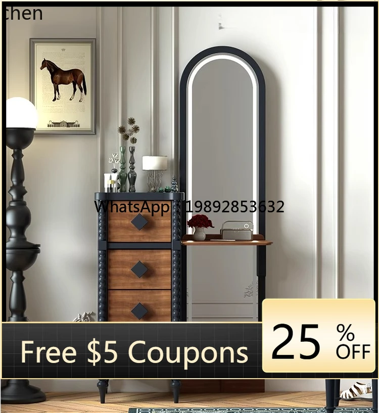 II جميع خزانة دلو الرياح الكريمي المصنوعة من الخشب الصلب ومرآة كاملة وخزانة ملابس مدمجة