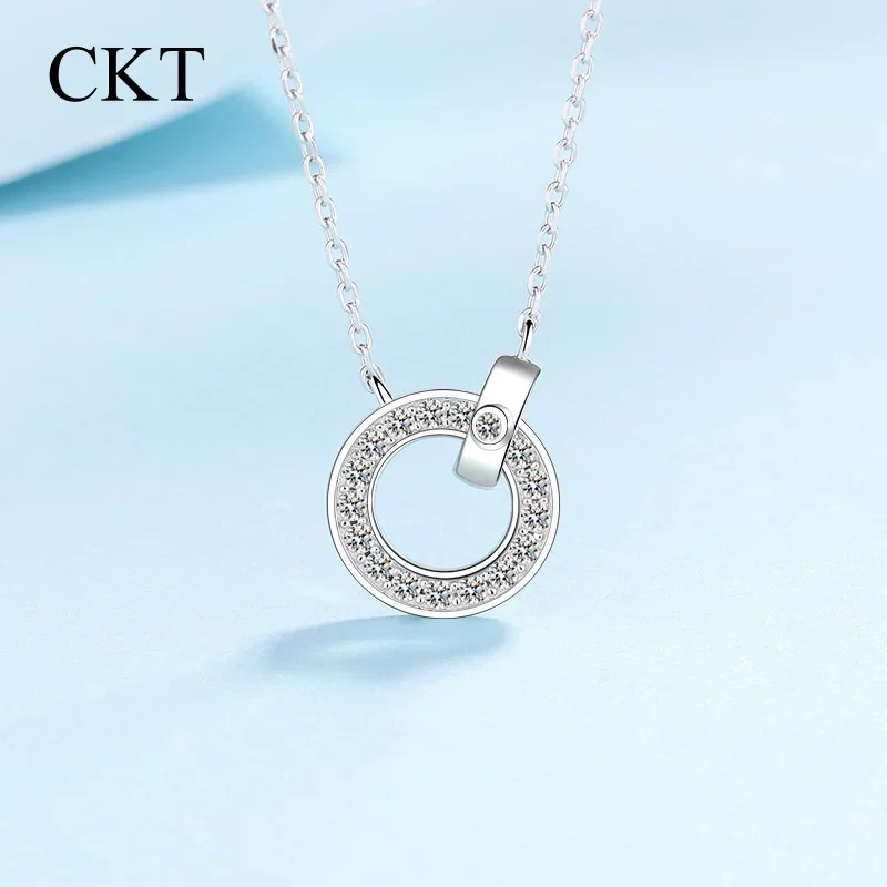 Classic 0.45ct Real Moissanite Necklace for Women PT950 Platinum Chain Girls Pendant Loop by Loop Fine Jewelry for Women Wedding