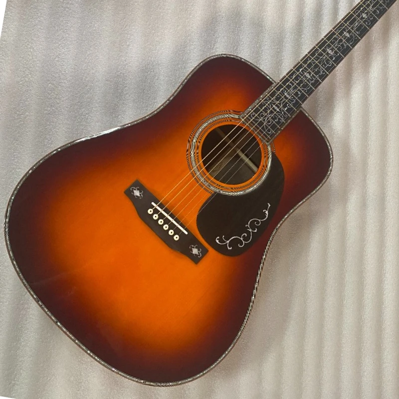 Sunburst Colour D45 Dreadnought Acoustic Guitar Abalone Binding & Vine Inlay Solid Top Folk Guitar Fixed Bridge Free Delivery