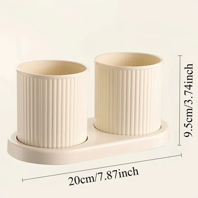 2pcs/set Solid Color Mouthwash Cup with Tray Couple Toothbrush Gargle Bathroom Tumbler Accessory for Family