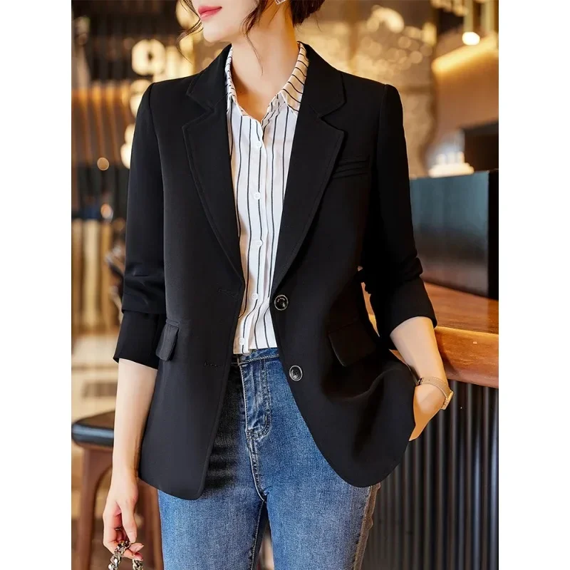 Blazer feminino de manga comprida com peito único, casaco feminino, rosa, café, preto, moda feminina, outono, inverno