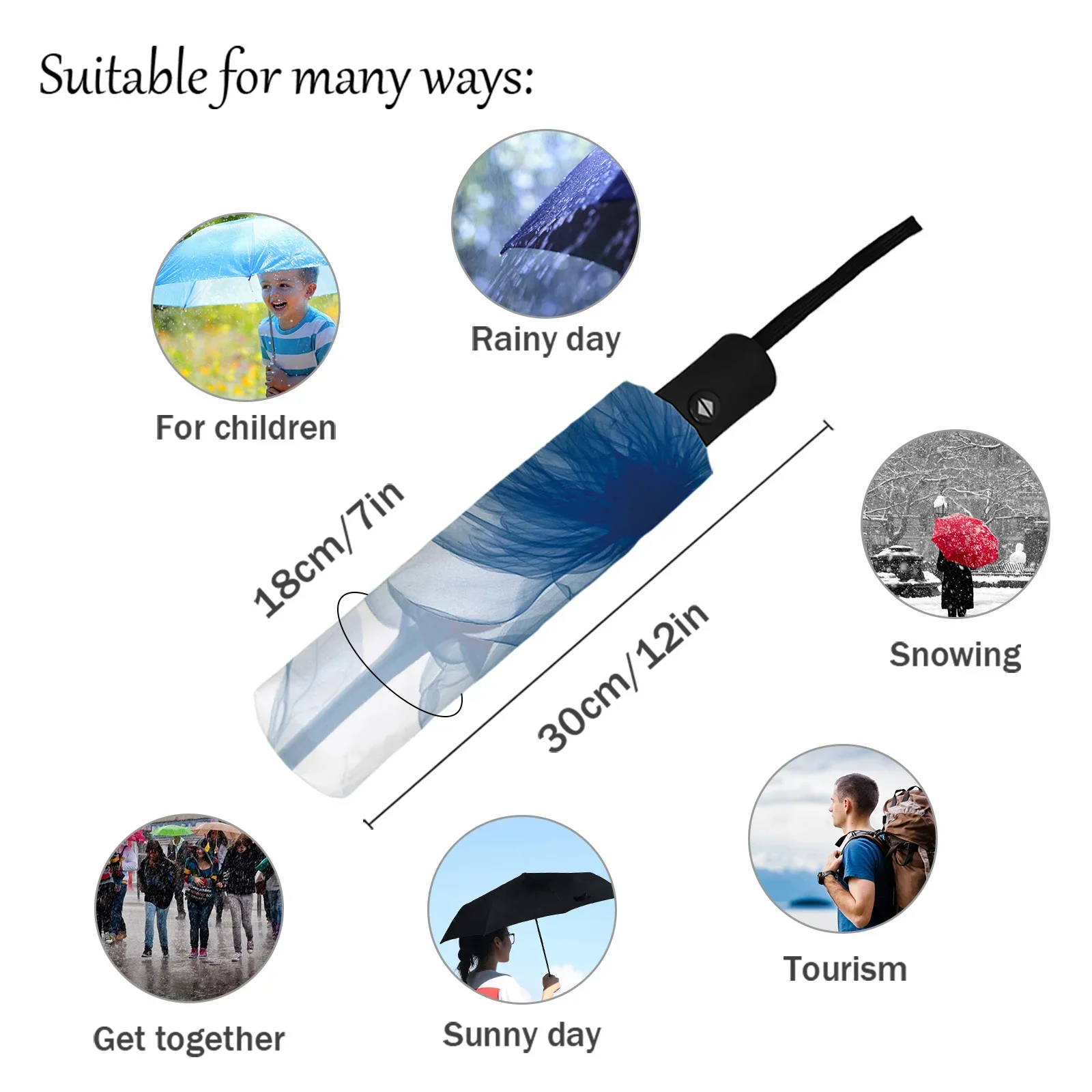 Flowers Blue Painting Hazy Rain Foldable Umbrella for Women Males Eight Strands Sunny Umbrella Fully-automatic Umbrella