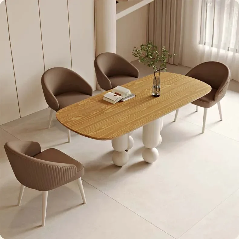 High Quality Home Furniture Solid Wood Top Dining Table With Chairs Modern Simple Oval Cream Dining Table Set