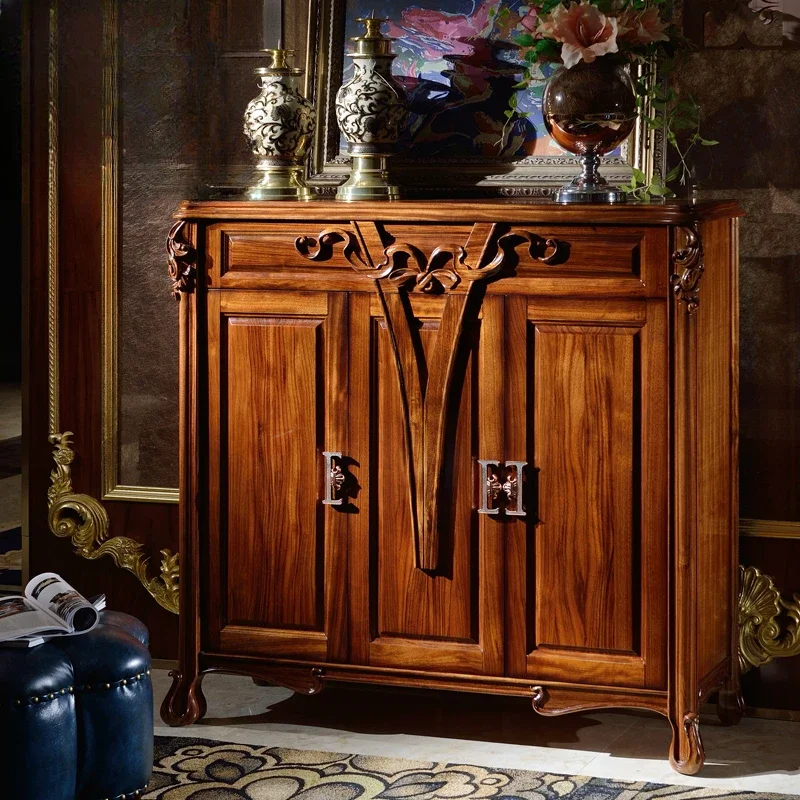 

Solid wood carved villa shoe cabinet three-door storage