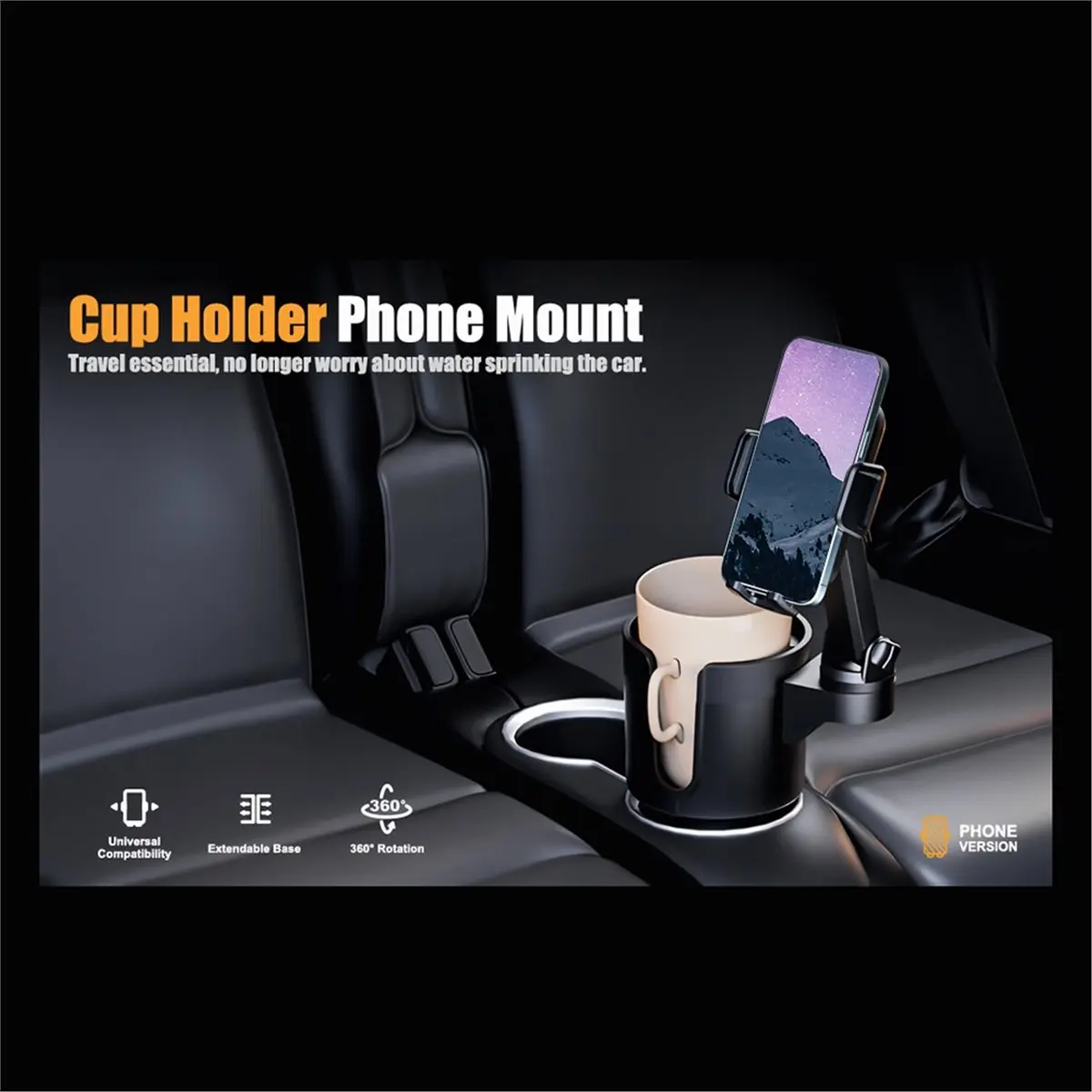 Phone Holders for Your Car, 2 in 1 Universal Cup Holder Expander Adjustable Base with Phone Mount,with 360°Rotation