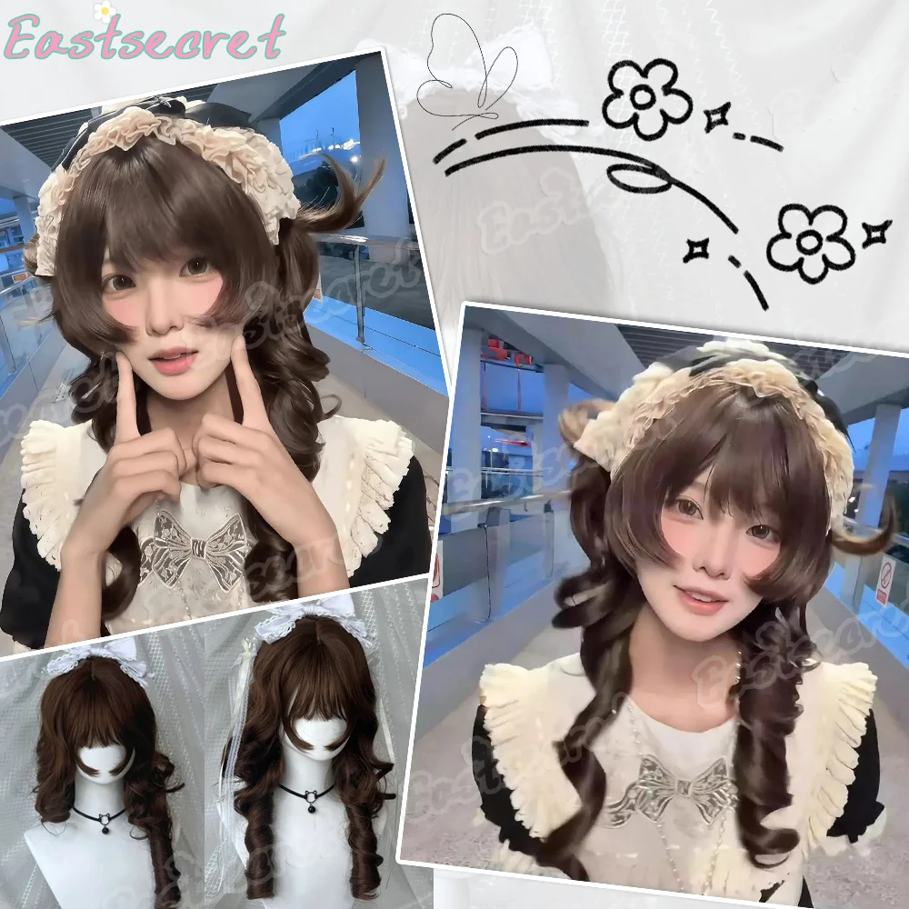 شرق شعر مستعار اصطناعي قنديل البحر الياباني مجعد الأميرة رئيس قصير سوالف الانفجارات لوليتا تصفيفة الشعر ذيل حصان مزدوج شعر مستعار مجعد