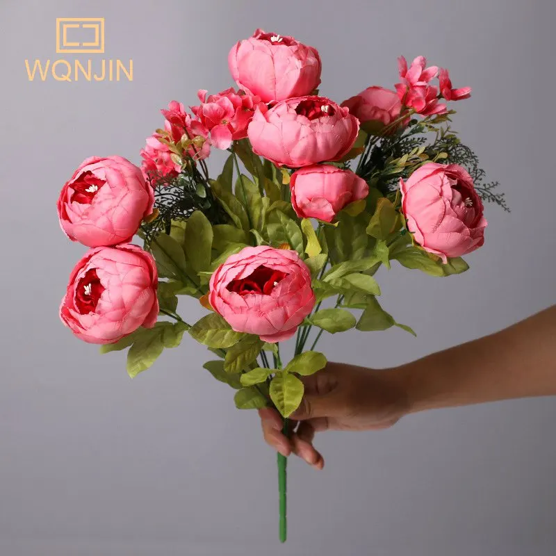 WQNJIN Künstliche Blumen aus Pfingstrosen aus Seide mit 13 Köpfen, Vintage-Blumenstrauß, Pfingstrosen, Blumen für Zuhause, Tischdekoration, Hochzeitsdekoration – Detail 12