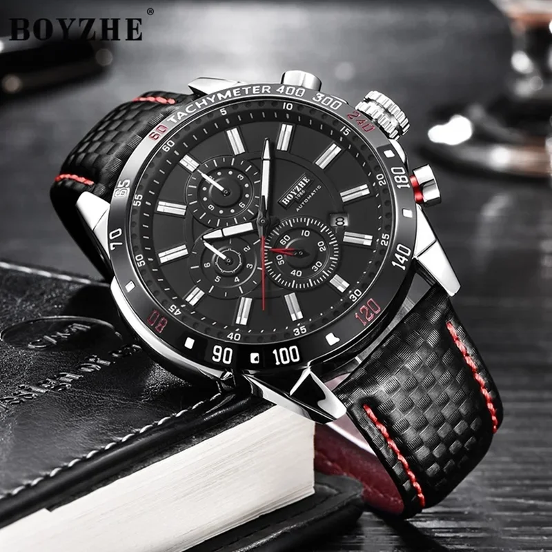 

BOYZHE Business Men Mechanical Watch Automatic Week Month Calendar Display Luminous Waterproof Sport Wrist Watches for Men reloj