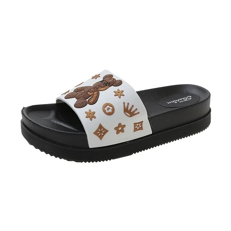 

Fashion Bear Print Platform Slides For Women Men Thick Sole Non-Slip Soft Slippers Summer Outdoor Sandals