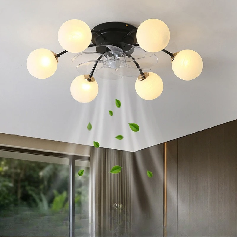 Retro Ceiling Fan Lamps Bedroom Specific Silent Art Ceiling Fan Lights Minimalist Restaurant Kitchen Cafes Indoor LED Luminaires