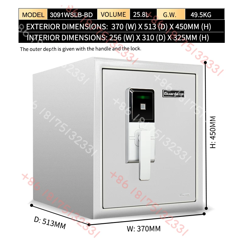 خزانة بصمات الأصابع للمنزل، مقاومة للحريق، مقاومة للحريق، نقود فولاذية، آمنة لبصمات الأصابع البيومترية - 3091WSLB