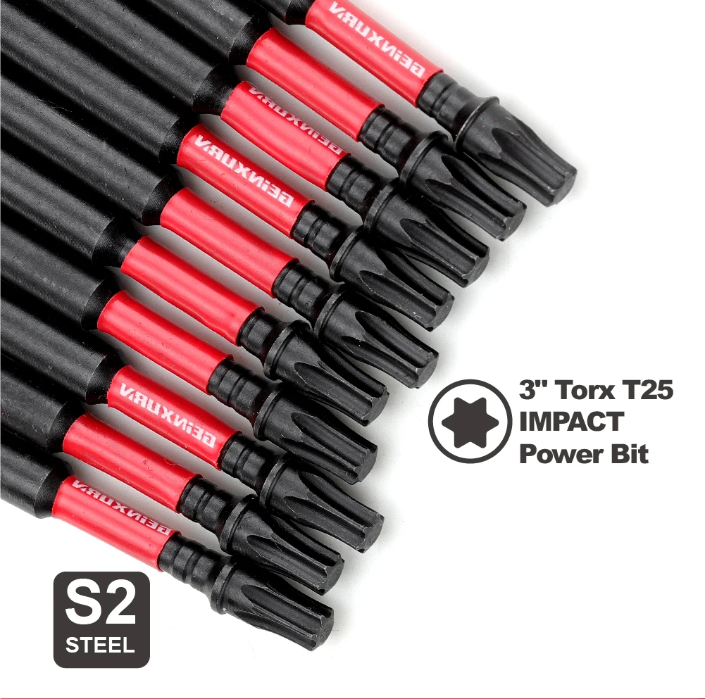 Geinxurn 3 Inches #25 Torx Impact Screwdriver Bit,S2 Alloy Steel Magnetic T25 Driver Bit Set