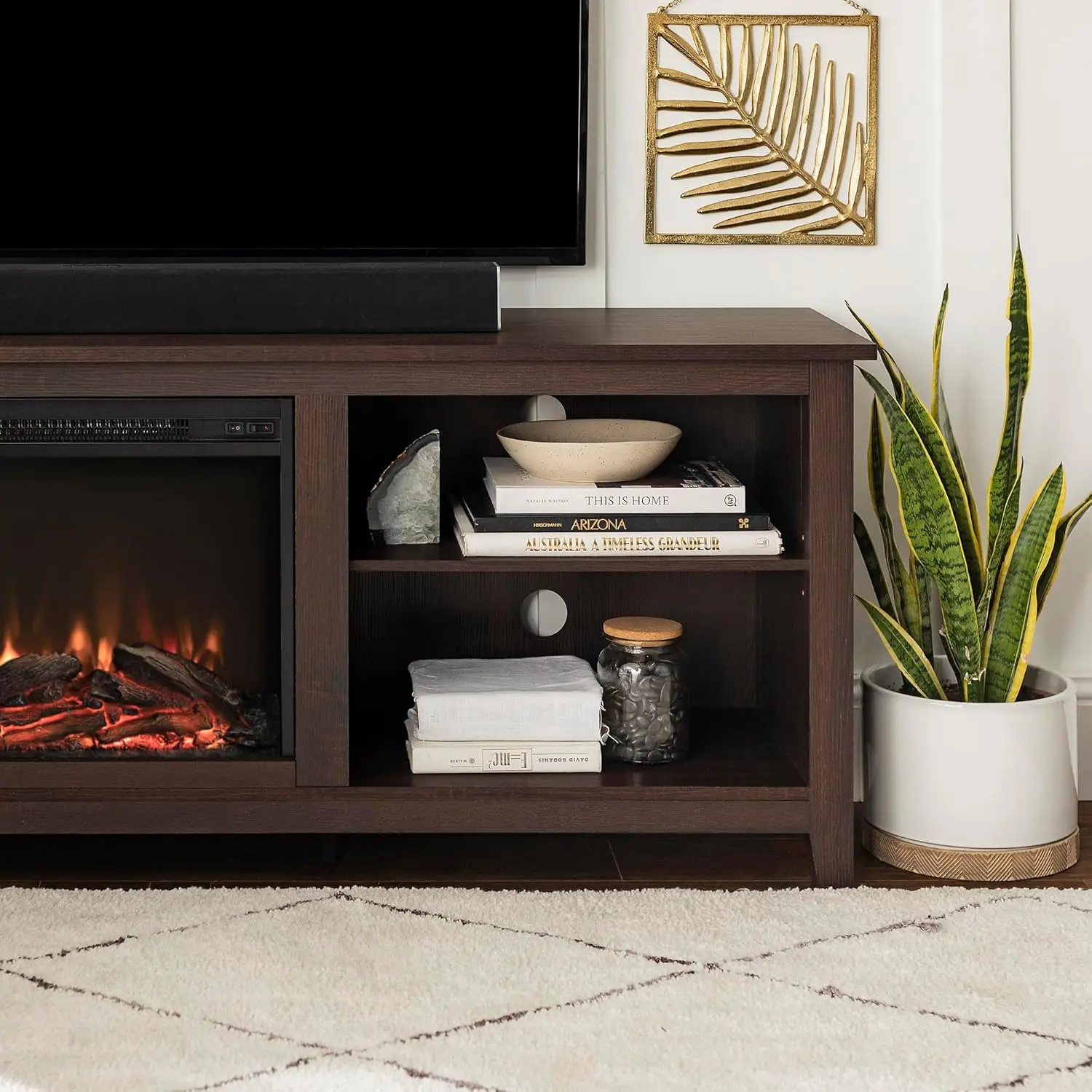 Wren Classic 4 Cubby Fireplace TV Stand for TVs up to 80 Inches, 70 Inch, Espresso