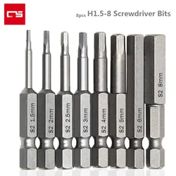 Hex Chave De Fenda Set, Aço S2, H1.5-8 Inner Hexagon Head, 1/4 ''Shank, furadeira elétrica magnética, broca de parafuso, Ferramentas de reparo manual