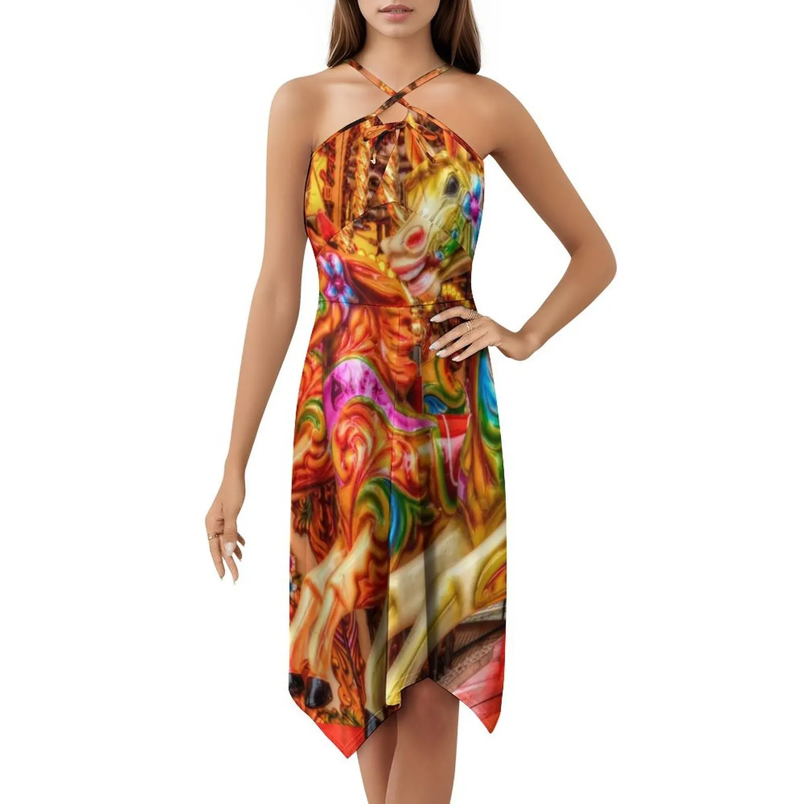 فستان كاراوسيل على الطراز الكوري للنساء فستان كاجوال أنيق للحفلات أو الارتداء اليومي خيول دوارة دوارة للنساء #5