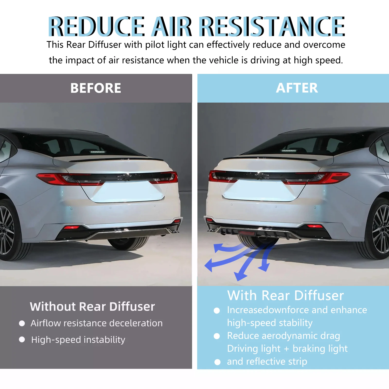 Tira reflexiva do divisor das aletas do tubarão do lábio do difusor do pára-choque traseiro para Honda Accord