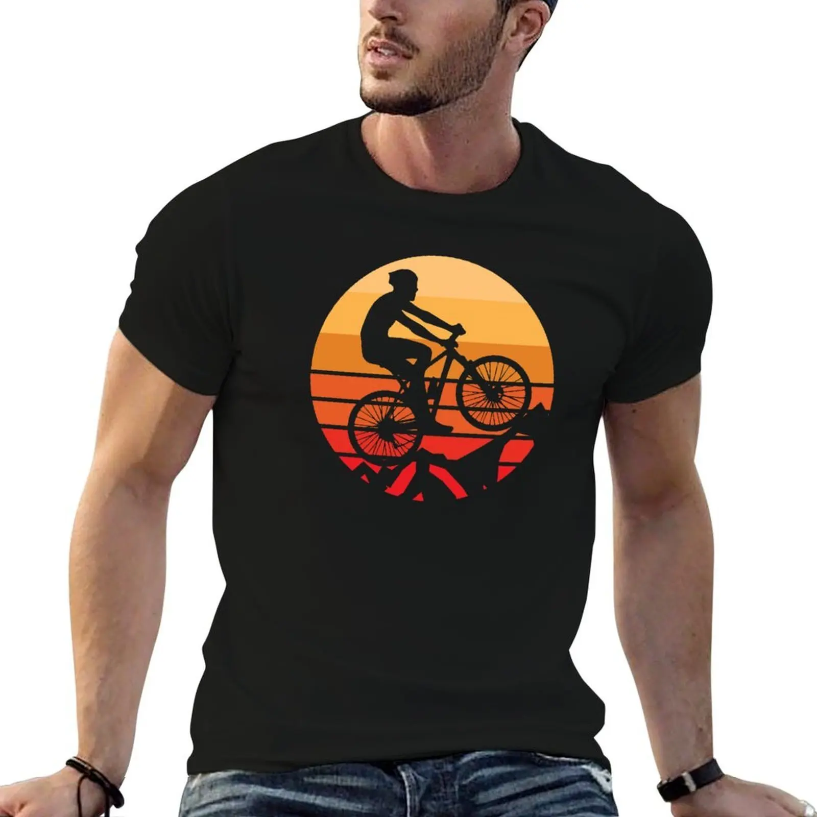 

Mountain Bike, Biker, Vintage Orange Sunset T-Shirt graphic t shirts for man t shirts for man cotton funny T-Shirt