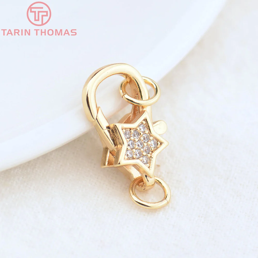 (4581)2PCS 10x16MM 24K Gold Color Brass with Zircon Star Lobster Clasp Connect Necklaces and Bracelets Jewelry Making Accessorie