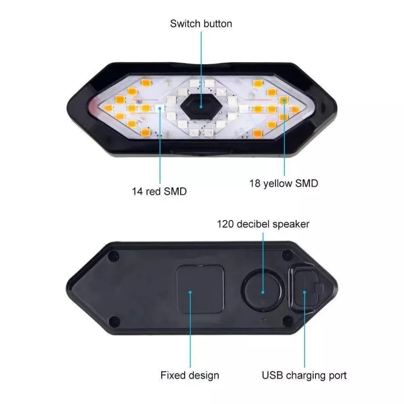 Enquêter arrière de bicyclette avec télécommande sans fil, clignotant, klaxon, aste par USB, pour scooter électrique