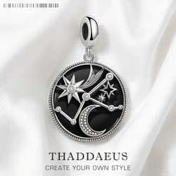 Astro Disc Dangle Charm Europe Style Fine Jewelry Women Vintage Gift In 925 Sterling Silver
