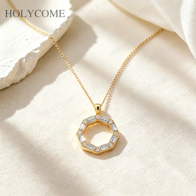 925 Sterling Silber Runder Anhänger Funkelnde Moissanit-Halskette für Damen Mode Jubiläum Geburtstag Schmuck Geschenk – Detail 11