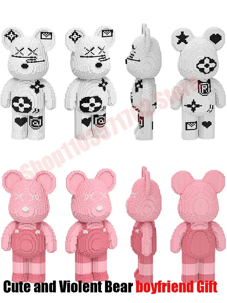 DIY 어린이 장난감 만화 사랑 폭력 곰 Bearbrick 모델 빛 빌딩 블록 마이크로 벽돌 크리스마스 생일 선물