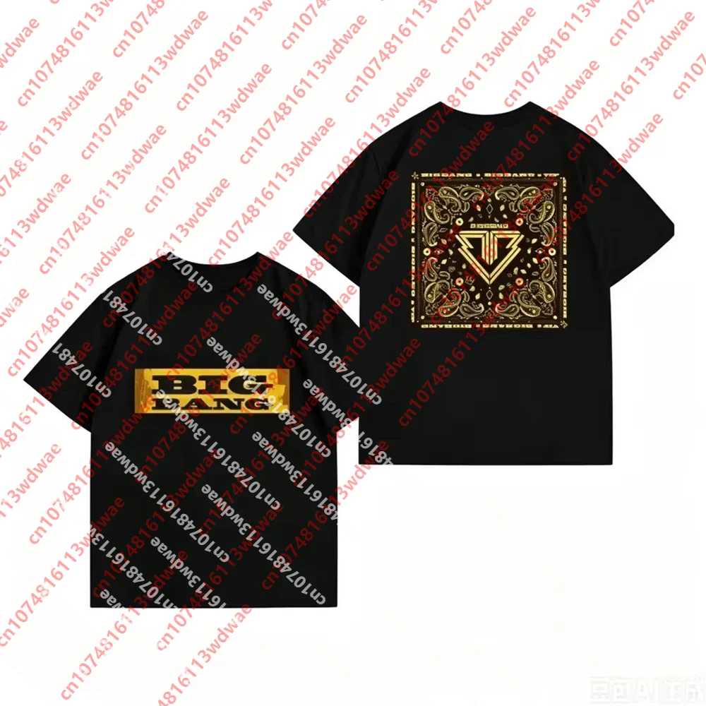 BIGBANG Bandana Paisley Unisex Short Sleeve T-shirt Double Sided Kpop Fan Merch Casual Tee Retro Top For Concert Streetwear