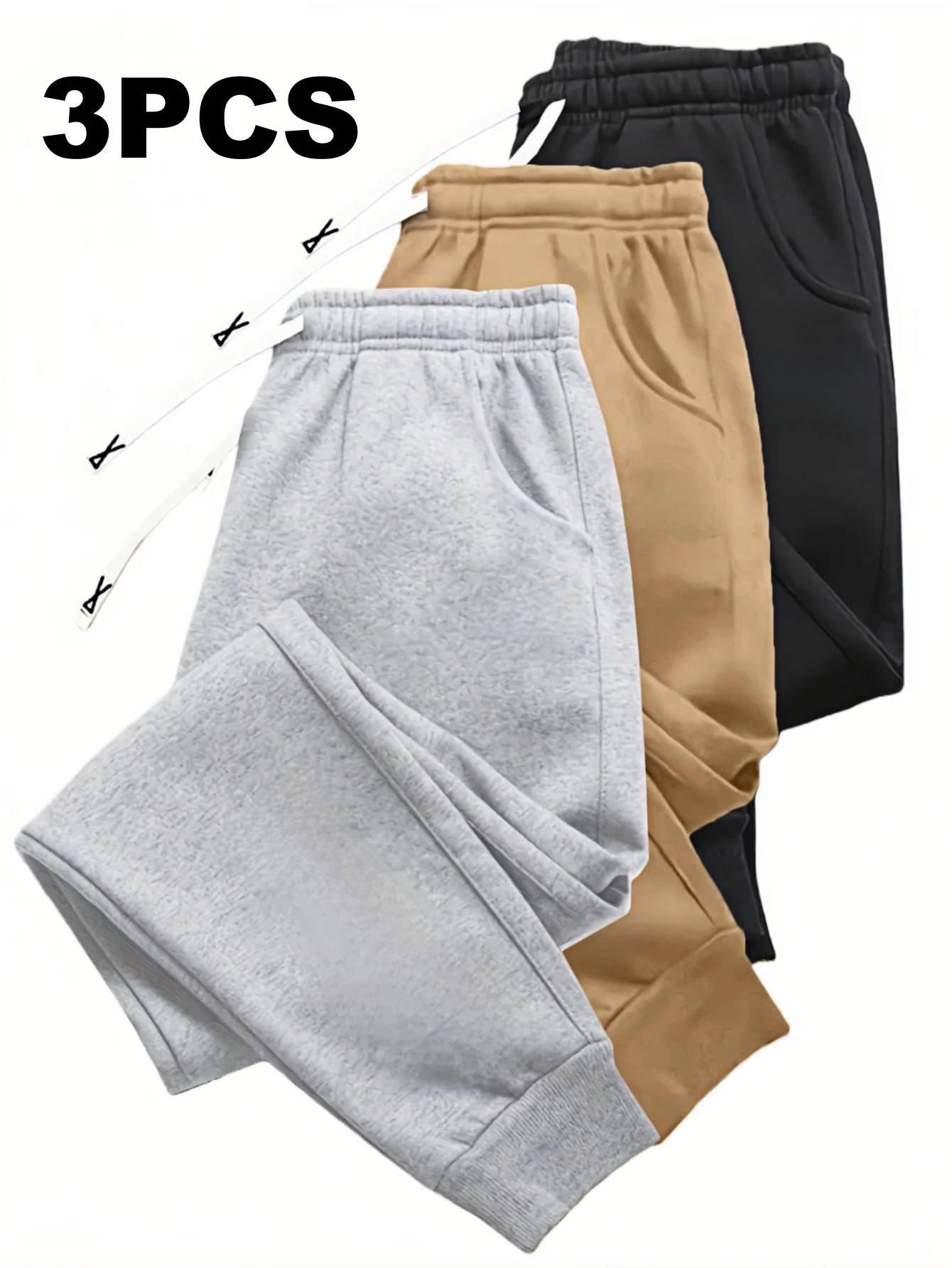 

3 pieces of long pants without elasticity, solid color, cuffed version, suitable for hiking, cycling, fishing, outdoor sports, f