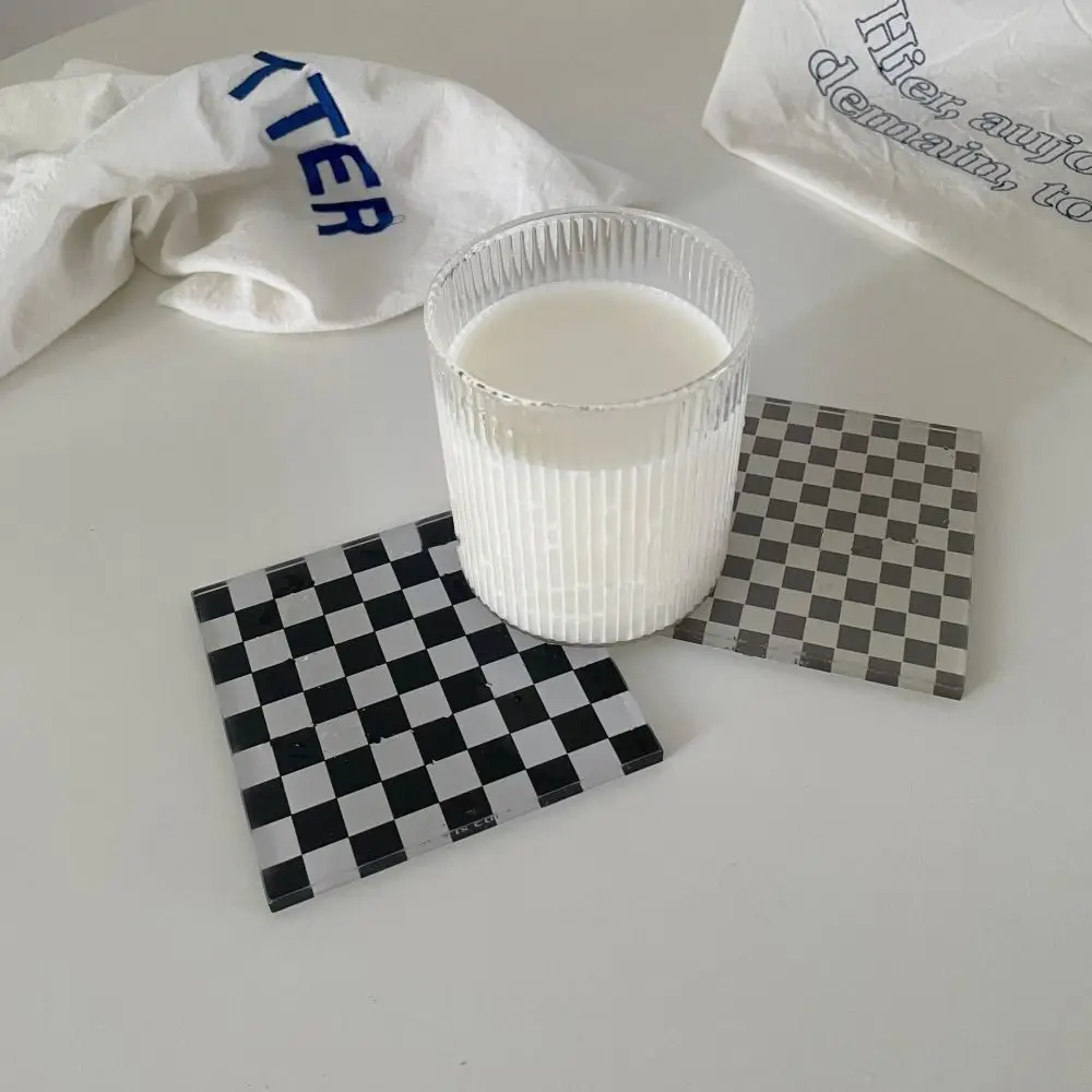 Acrylic Square Checkerboard Placemat Heat Insulation Waterproof Cup Mat Nordic Anti-scalding Chessboard Coaster