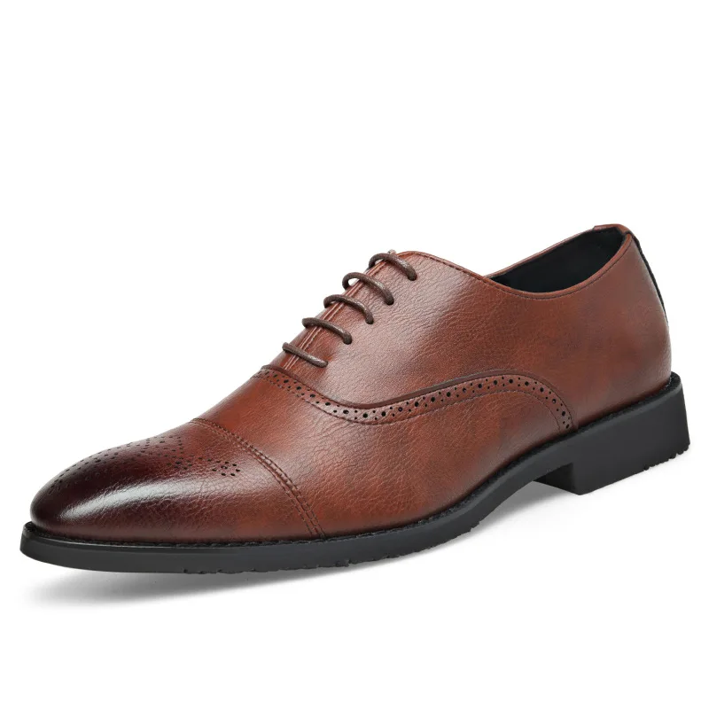 2023 Brogue Leather Shoes Lace Up Carved Men's Business Wedding Shoes Large Size Men's Shoes D8857