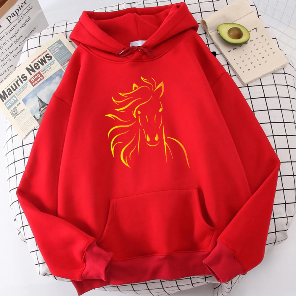 The Galloping Horse Printed Men Hoody Fashion Fit Sweatshirt Casual Fleece Oversize Hooded Autumn Fur-Liner Tracksuit
