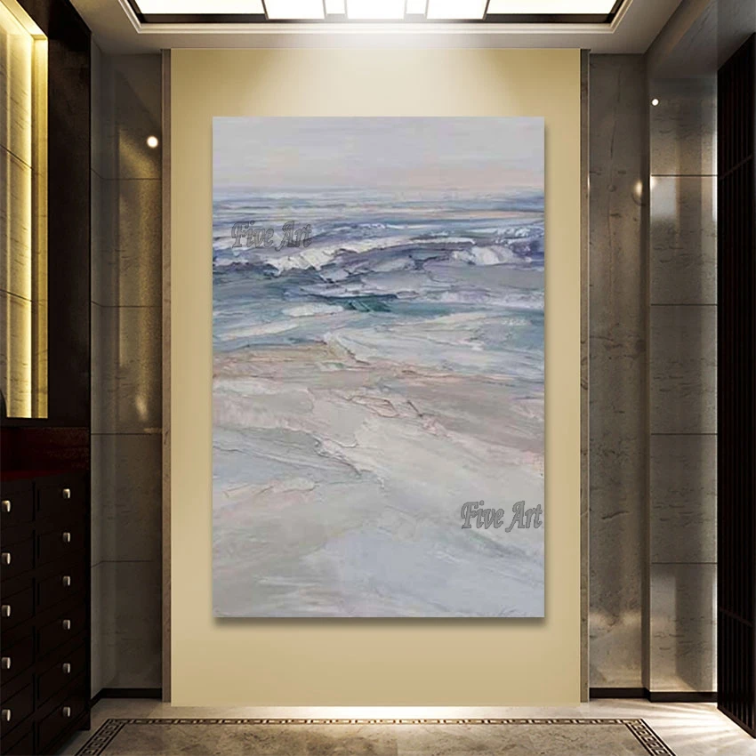 لوحة زيتية تجريدية قماشية، لون فاتح، نسيج سميك، فن حديث غير مؤطر، ديكور منزلي، صورة جدارية للمطعم