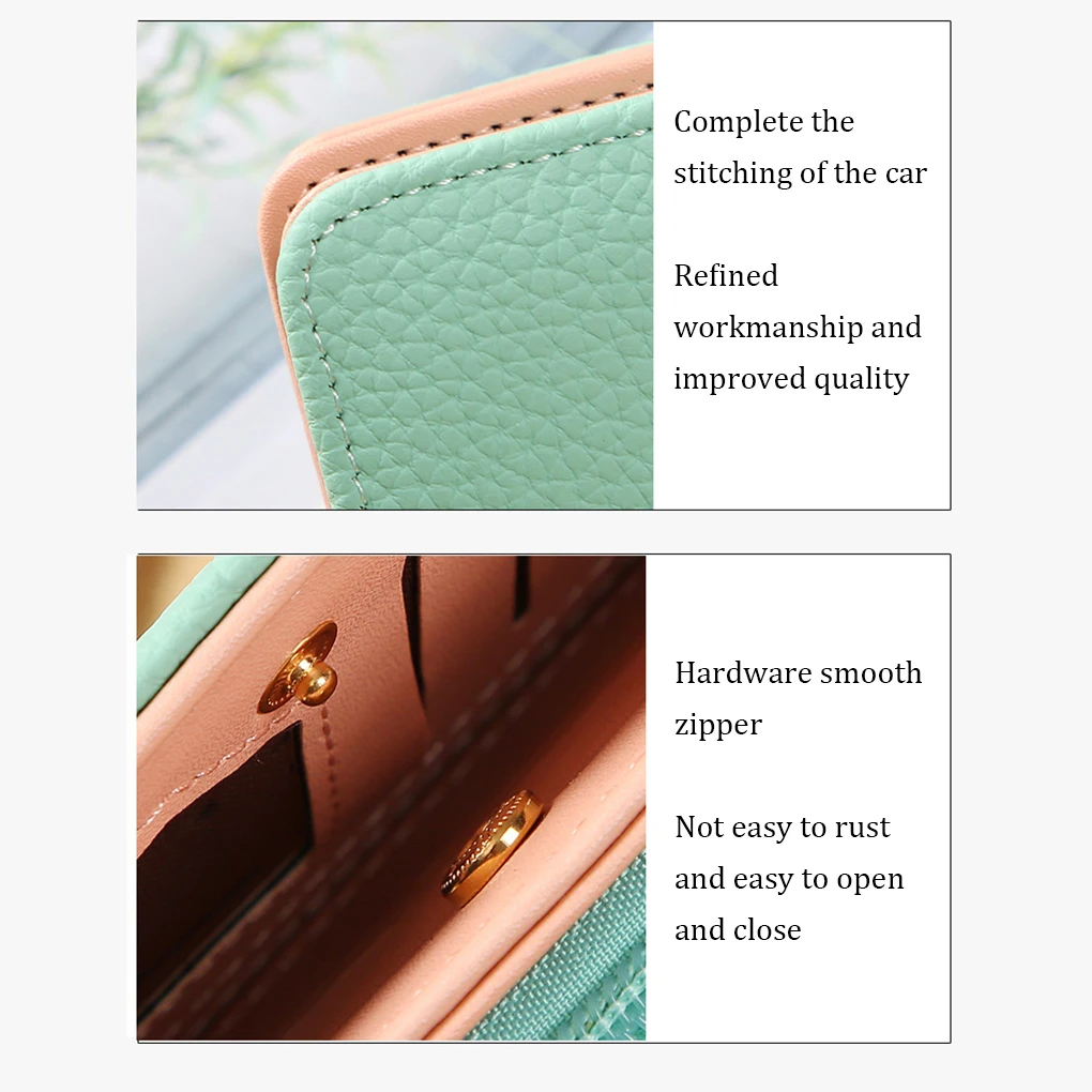 Women Long Wallet Cat Cartoon Cash Phone Card Holder Embroidery Threads Multi-card Soft PU Leather Purse Green