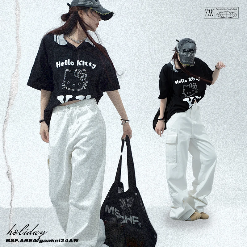 

Осенний стиль 2025 года, Vitality Ghost Horse Girl, ранняя осень, новый тренд, спортивные белые рабочие брюки, повседневная мода в американском стиле High Street