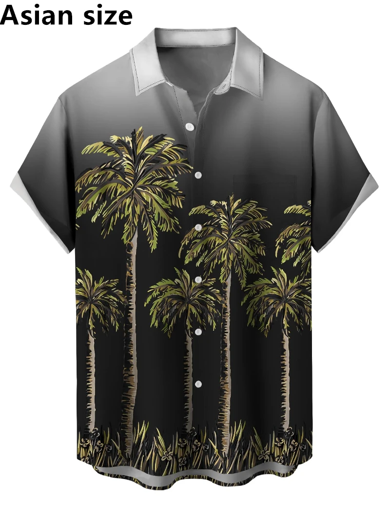 

3D Printing Coconut Tree Graphic Mens Hawaiian Tropical Shirt Summer Fashion Short Sleeve Button Down Casual Beach Hawaii Tops