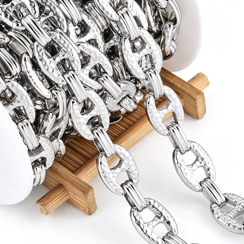 1m 304 Stainless Steel Hand‑Made Patterned Rectangular Pig Nose Chain DIY Bracelet Necklace Jewelry Making Supplies