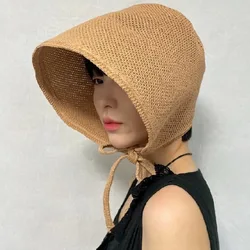 Korean Ins Solid Color Casual Versatile Cotton and Linen Loli Hat Spring and Summer French Flat Top Big Brim Bucket Hats Women