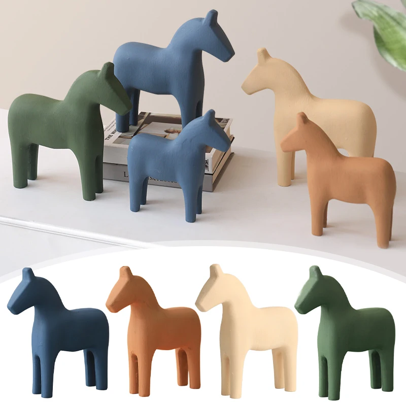 Minimalism Decoration Creative Trojan Horse Wood Animal Figurines Home Decoration Accessories Kids Room Decoration Gift Swedish