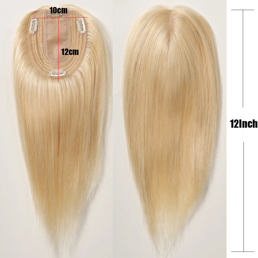 Light Blonde 100% Remy Human Hair Toppers Silk Base Hairpieces for Women with Thinning Hair 12 inches Human Hair Toppers Middle