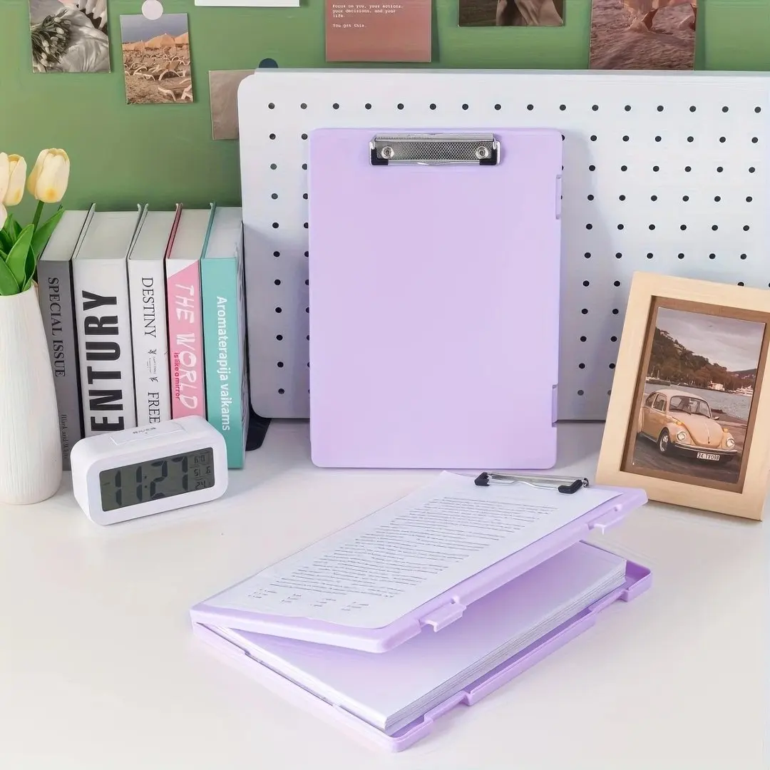 

1 piece purple multi-functional folder storage box, suitable for storing student test papers and office materials