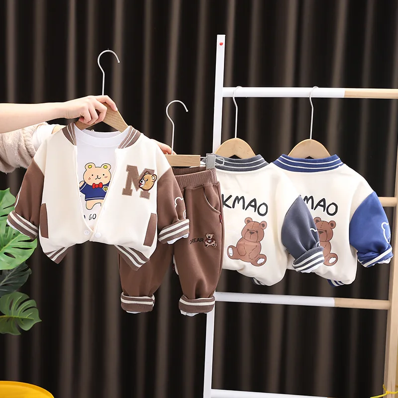 Spring Autumn Baby Boy Clothes 9 to 12 Months Cartoon Long Sleeve Cardigan Jackets + T-shirts + Pants 3PCS Kids Boys Outfit Set