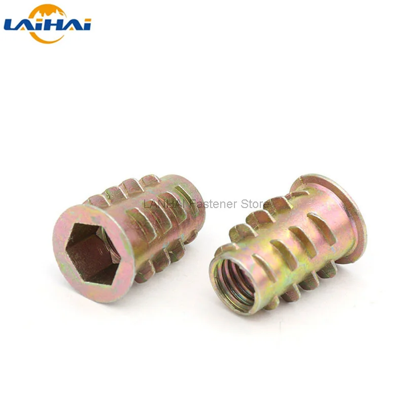 M4 M5 M6 M8 M10 Metal Hexagon Hex Socket Head Embedded Insert Nut E-Nut for Wood Furniture Inside and Outside Thread Zinc-alloy