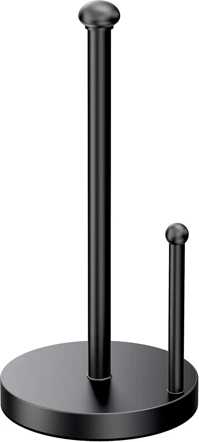 

Matte Black Countertop Paper Towel Holder with Weighted Brass Base, 13.5" Height