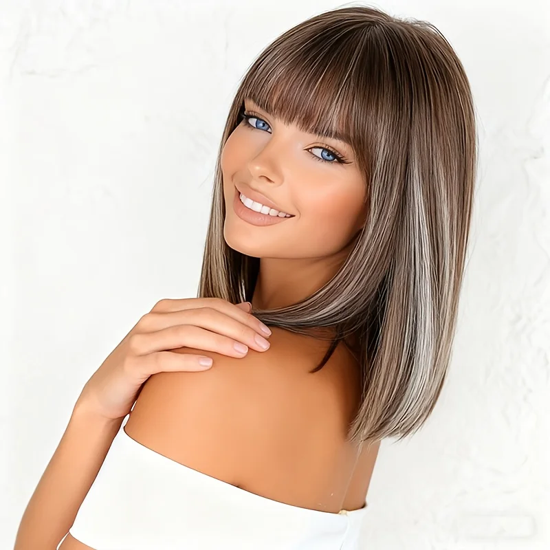 European and American Women's Fashion Bang Short Synthetic Wig Full Headpiece for Halloween and Christmas