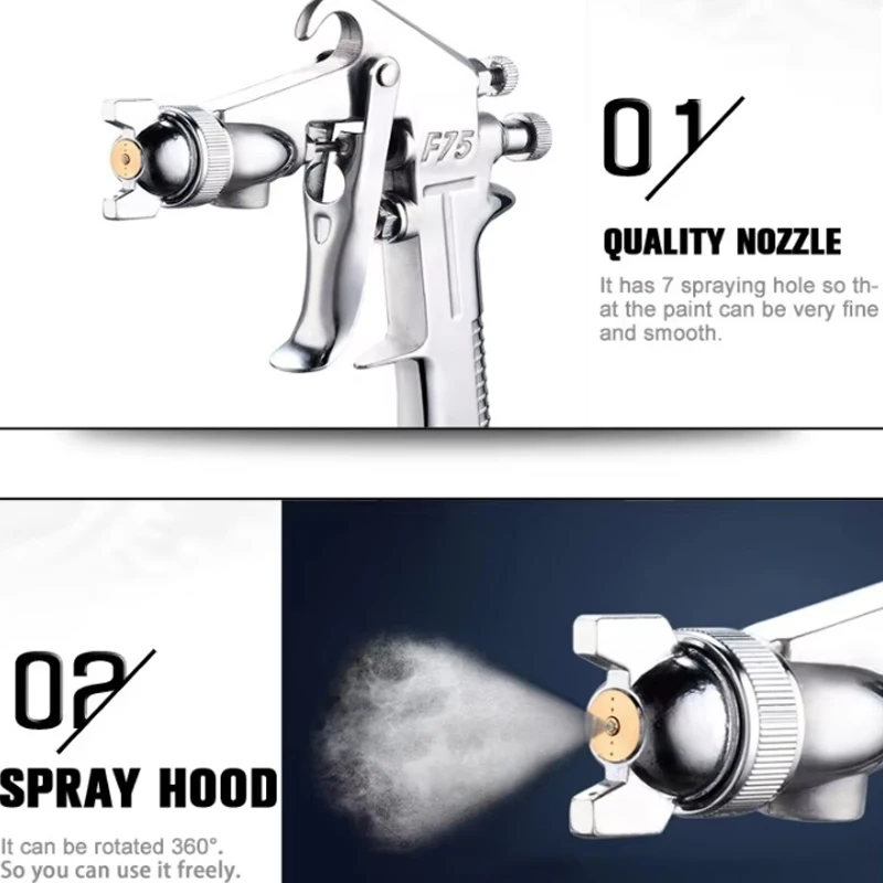 F-75 Spray Gun 1.5mm Nozzle with Cup Silver Handle Adjustable Color Spray Gun for Automotive Furniture Parts Painting